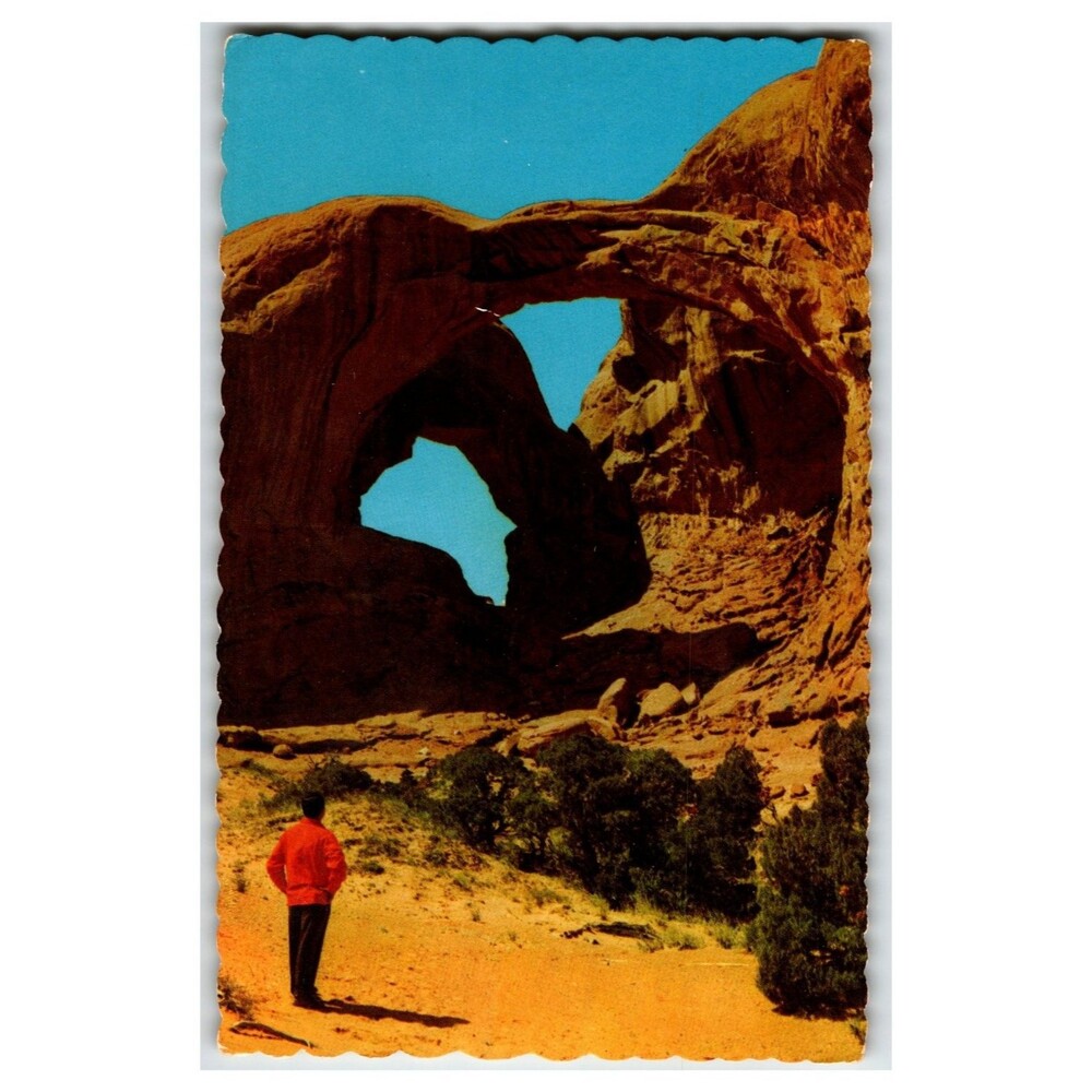 Double Arch Arches National Monument Utah Vintage Photochrome Postcard